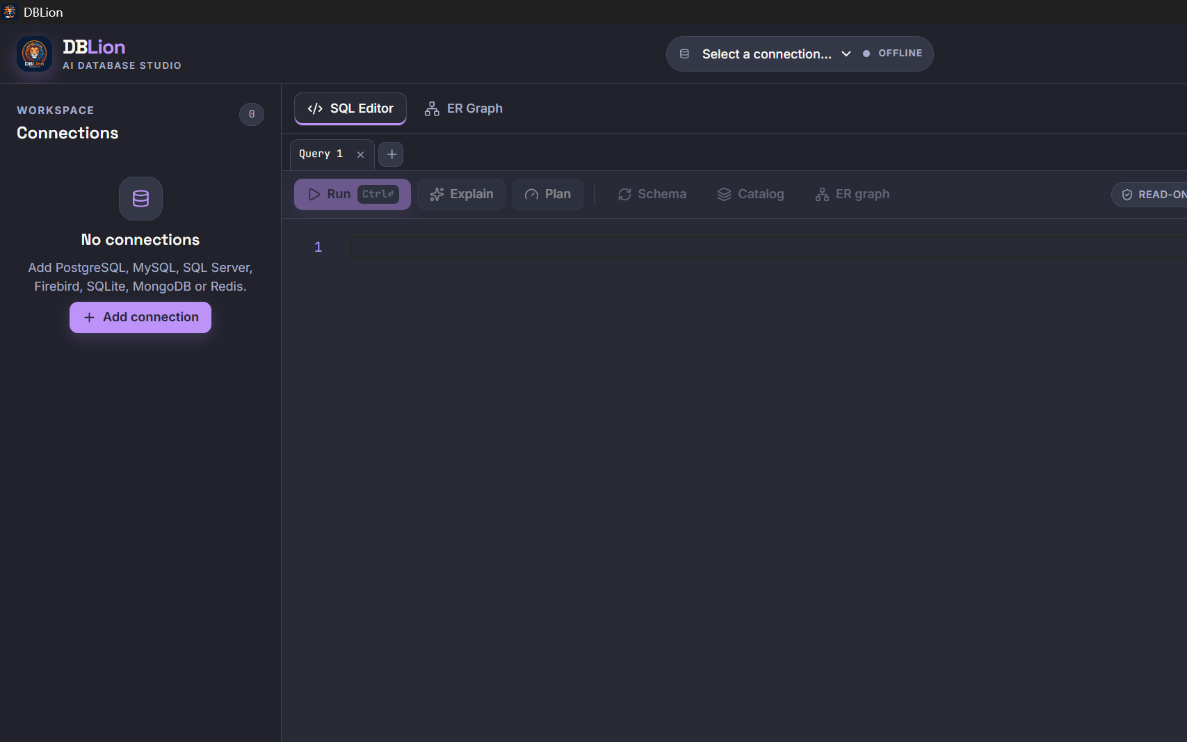 DBLion app window, fullscreen screenshot