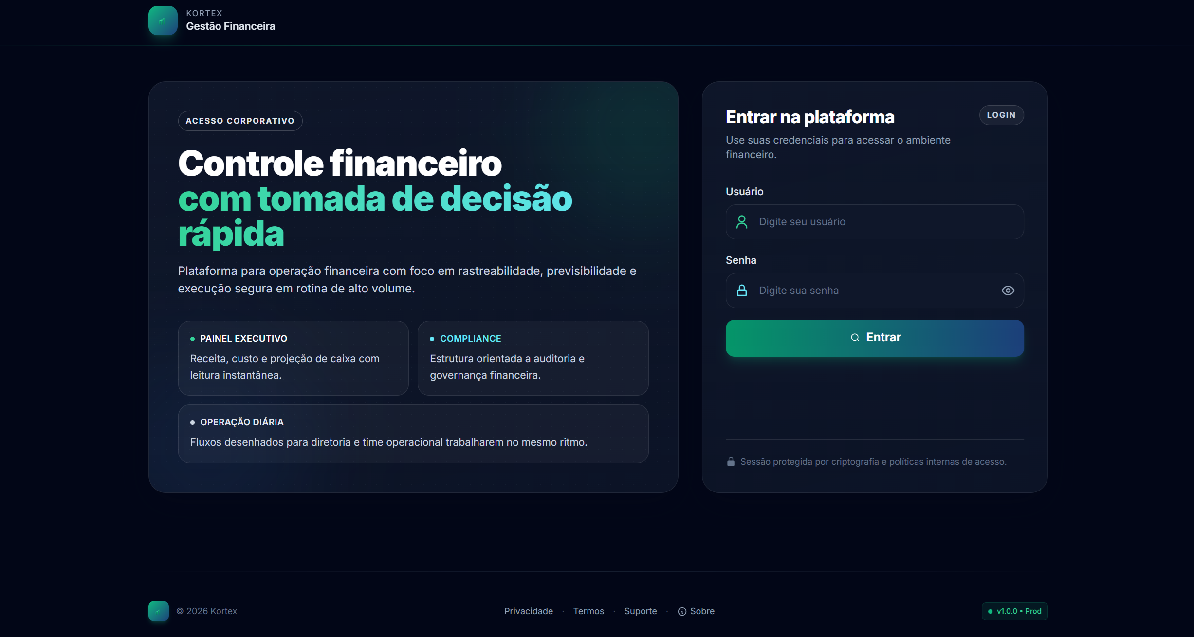 Kortex - Sistema financeiro